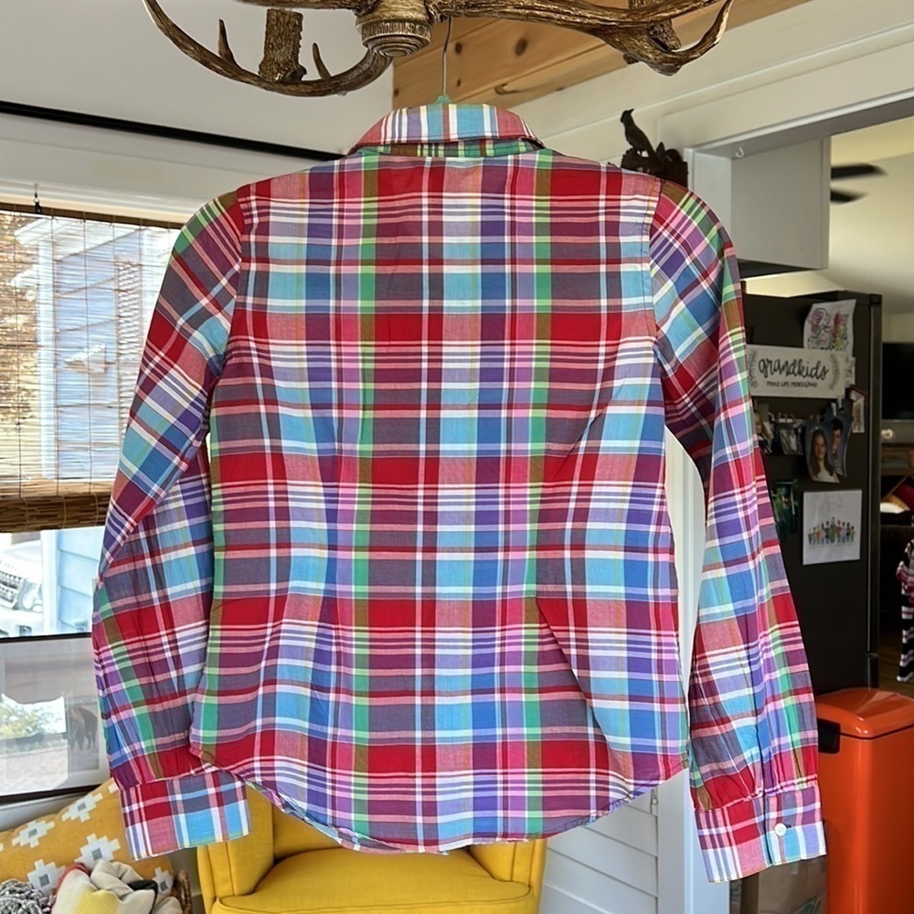 GIRLS pastel plaid ruffled front blouse - Picture 6 of 8